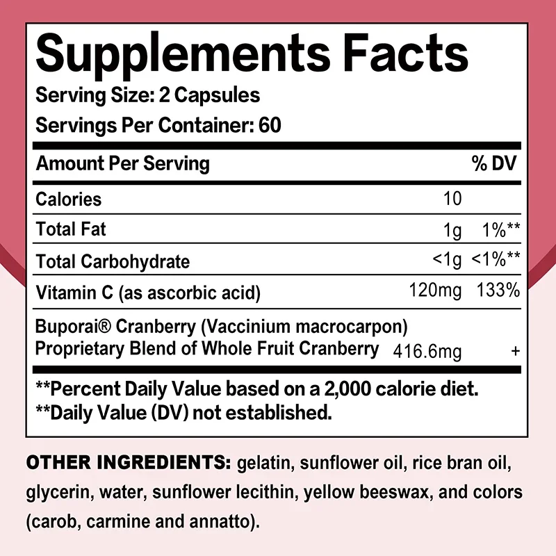 Cranberry Capsules - Support Kidney Cleansing Detoxification and Repair Supports Normal Urinary Tract Health and Bladder