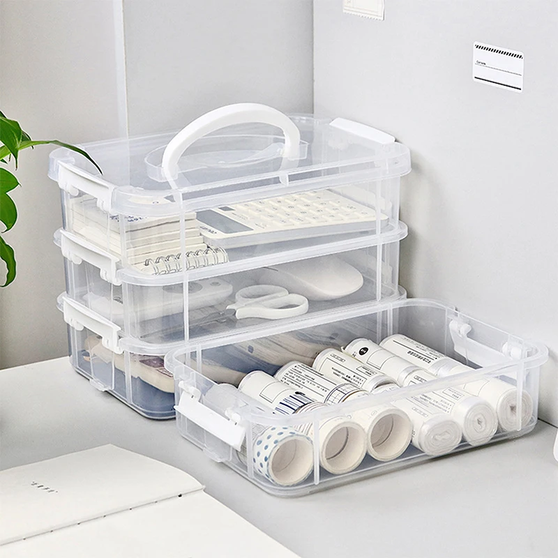 Organizador de almacenamiento de escritorio apilable de 4 capas, caja organizadora de maquillaje de plástico transparente, contenedor de joyería duradero, mesa con cajones