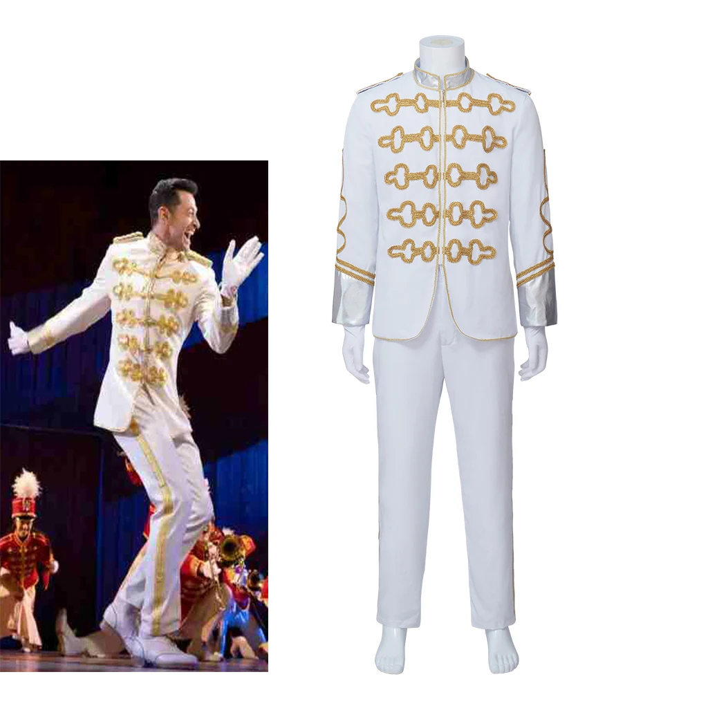 Harold Hill Cosplay Musical Instrument Salesman Men White Embroidery Uniform Suits Broadway Theatrical Finale Stage Outfits