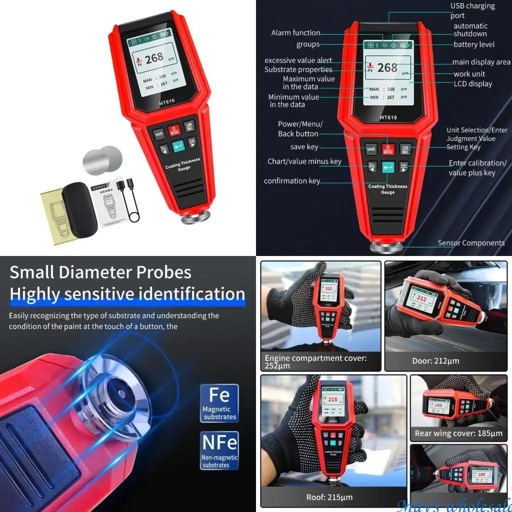 

Professional Thickness Gauge Car FE & NFE Paint Gauge Coating Thickness Gauge 0-1500μm Rechargeable Thickness Meter 448A