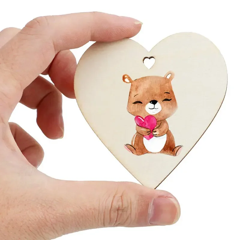 10/20Pcs Natural Unfinished Wooden Heart Shape Ornaments Love Heart Wood Slices DIY Wooden Circle Disc for Christmas Decor 80mm