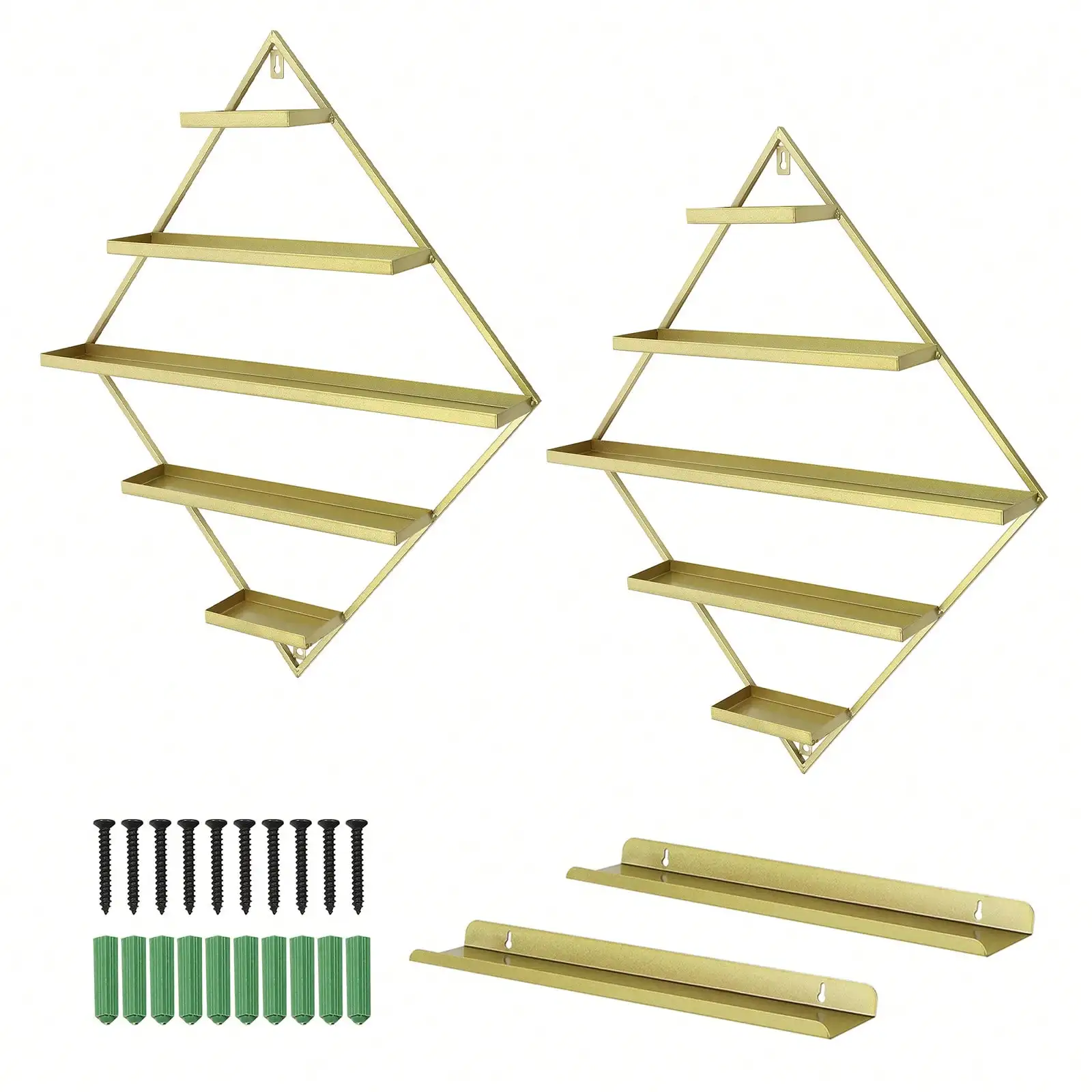 Organizador de esmalte em losango de 5 camadas, rack de esmalte de metal montado na parede, 2 racks de losango + 2 barras horizontais