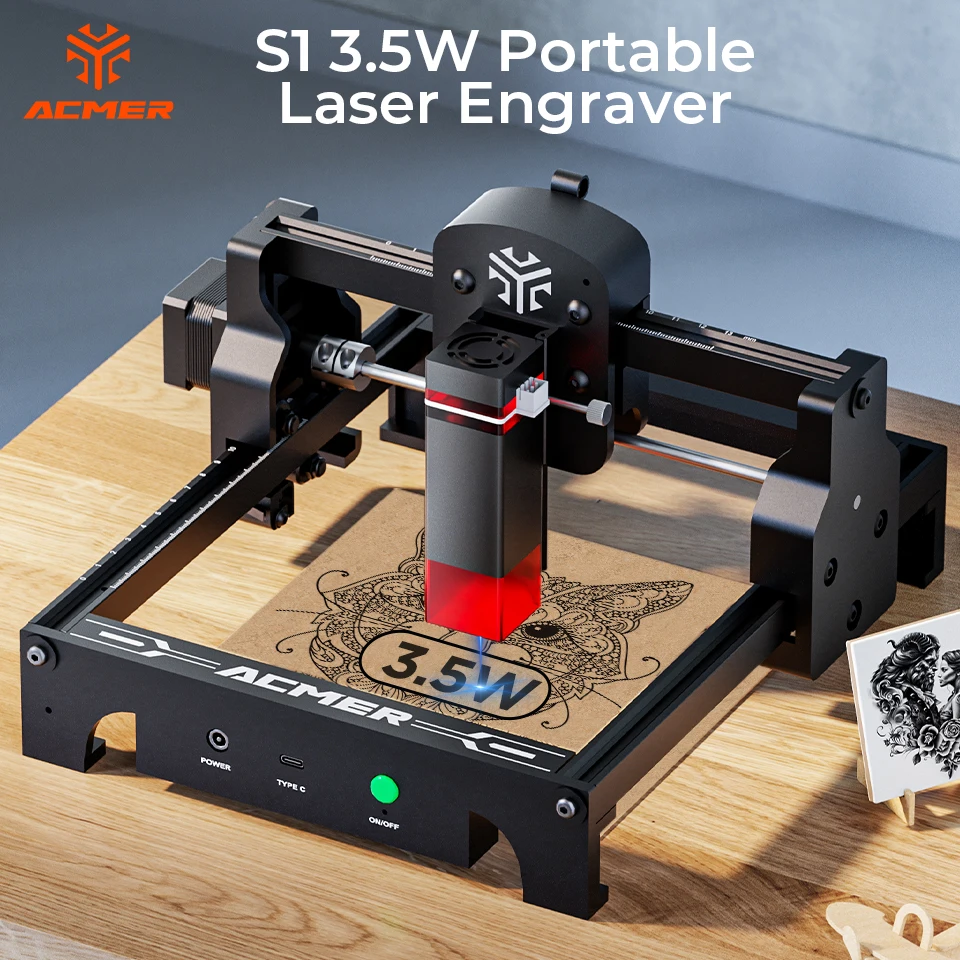 ACMER S1 3.5W Mini Laser Engraving Machine Add Honeycomb Board Portable Laser Engraver CNC Cutting Machines For Wood Acrylic MDF