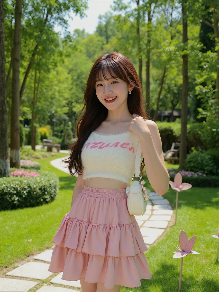 Minifaldas con volantes para mujer, faldas de algodón con retales, malla plisada con volantes, cintura en capas, versátiles, cómodas, básicas femeninas dulces