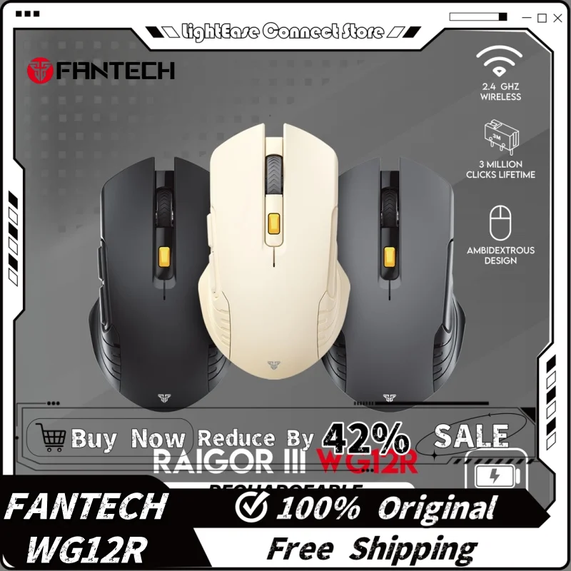 Fantech Raigor Iii Wg12r ماوس الألعاب اللاسلكي البصري 2000 ديسيبل متوحد الخواص و3 مليون نقرات قابلة للشحن ماوس مكتب الفئران لأجهزة الكمبيوتر المحمول #1