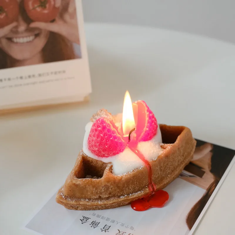 Waffle Scented Candle Dessert Cute Soy Wax Food Creative Candle Smoke Free Aromatherapy Home Room Decoration