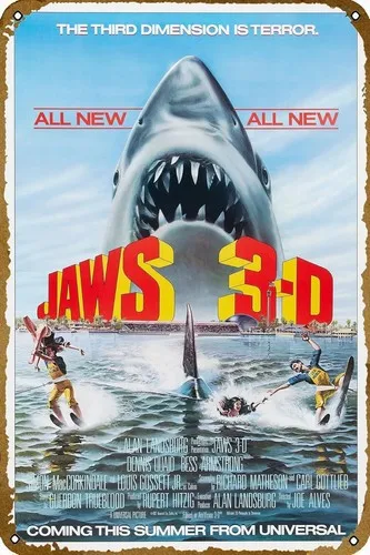 Jaws 3-D 1983 Poster Vintage Metal Tin Signs Modern Wall Decoration for Bedroom