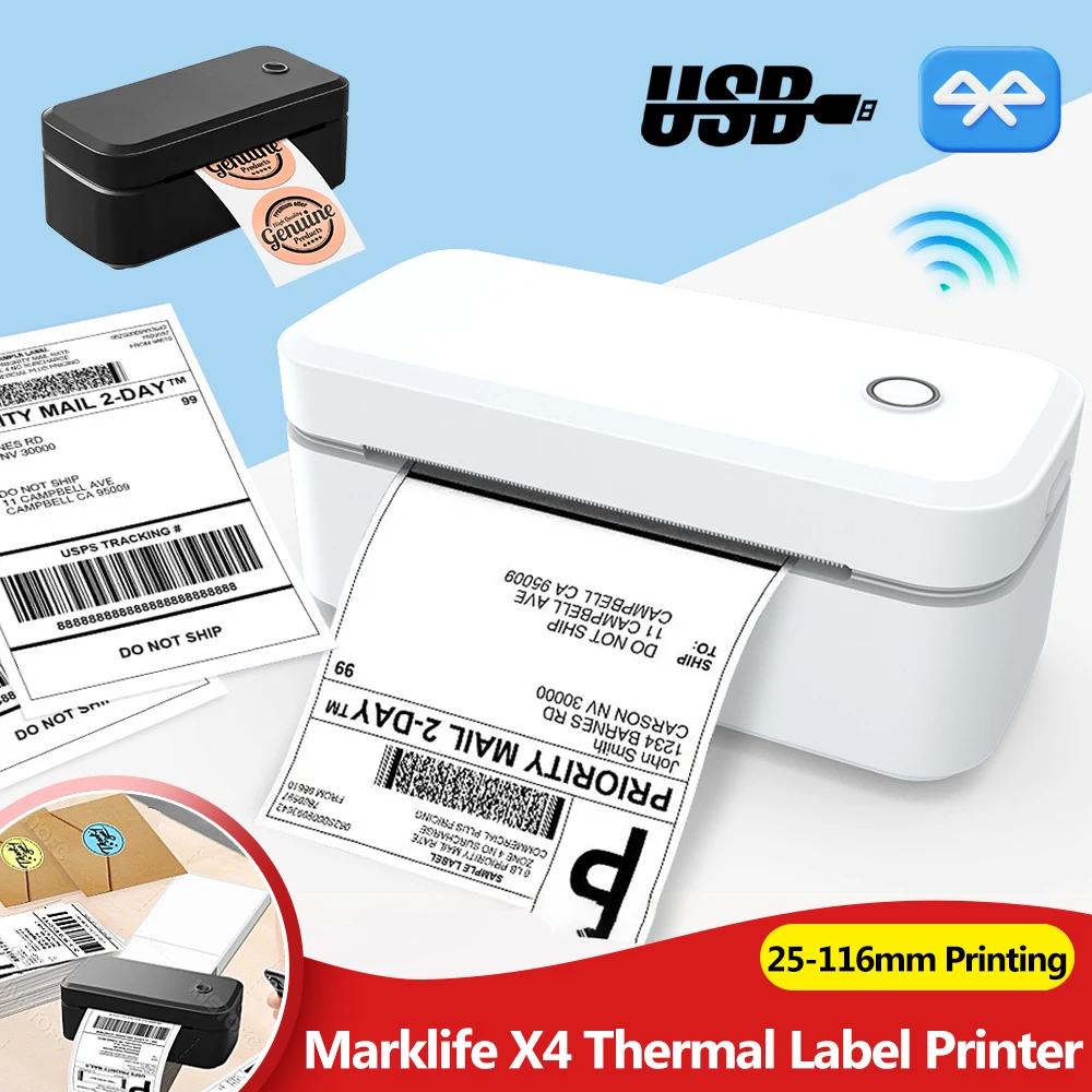 

Marklife X4 Bluetooth термопринтер транспортных этикеток 4x6 бесчернильный клейкий стикер производитель iOS Android ноутбук USB беспроводной принтер