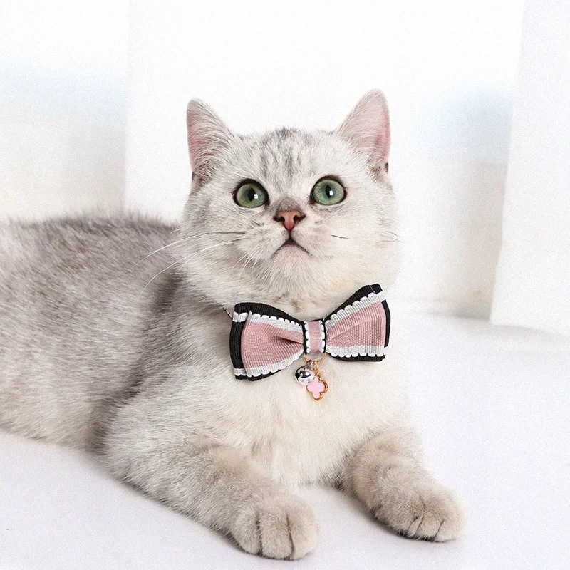 New Cute Pet Girl Cat Dog Collar Adjustable Bow Bells Collar Cat Necklace Fashion Accessories Pet Puppy Kitten Pendant Supplies