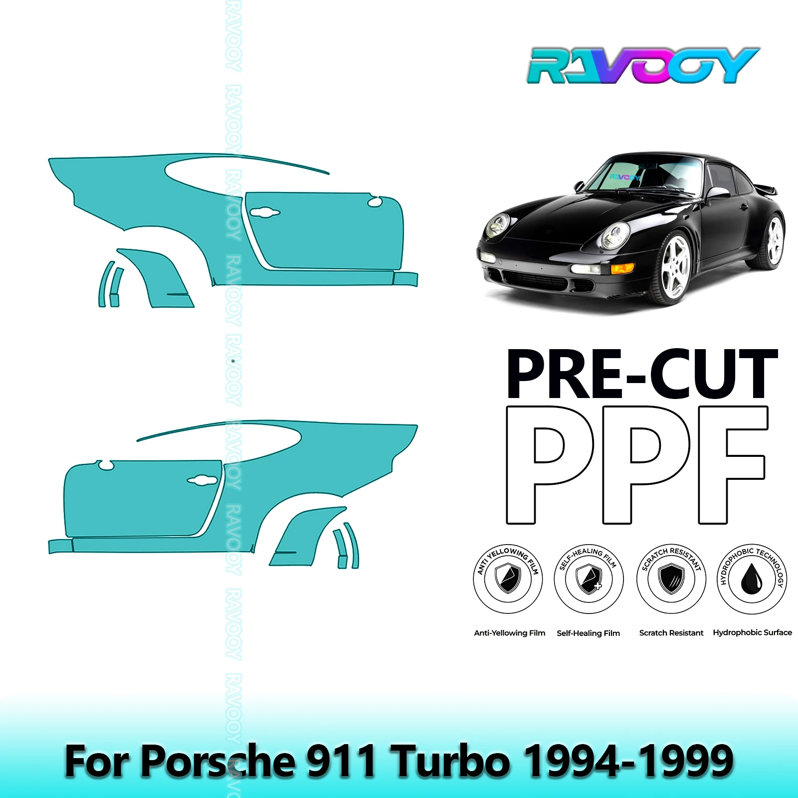 

For Porsche 911 Turbo 1994-1999 8.5mil Clear Matte Pre-Cut PPF Door & A/B Pillar Kit TPU Paint Protection Film Set