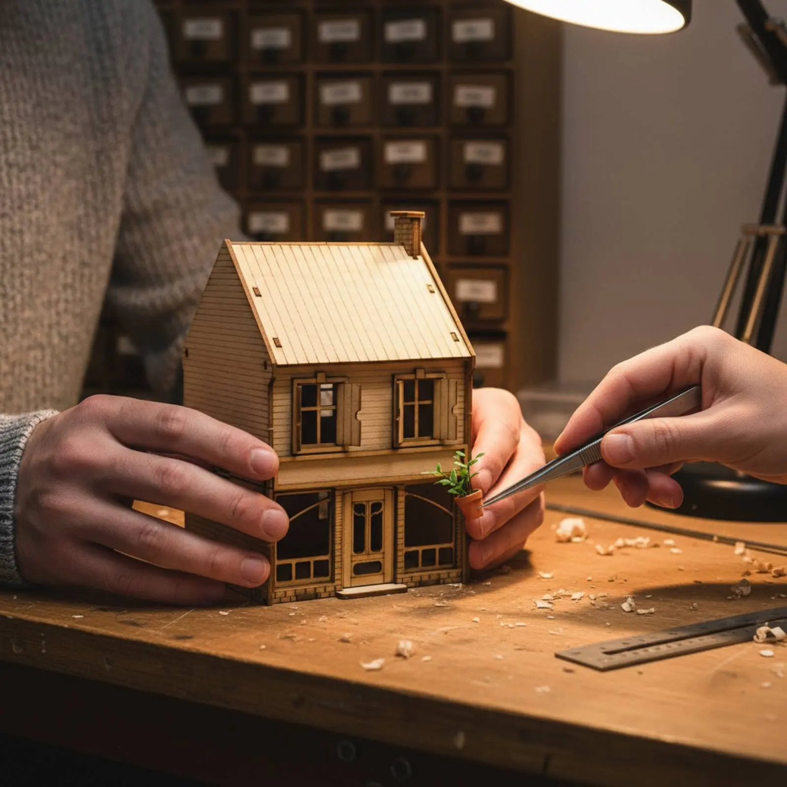 

Two-Story European Shop Miniature Scene Detailed Design 1:72 Scale Building Kit Cut Wooden Model for Hobbyists