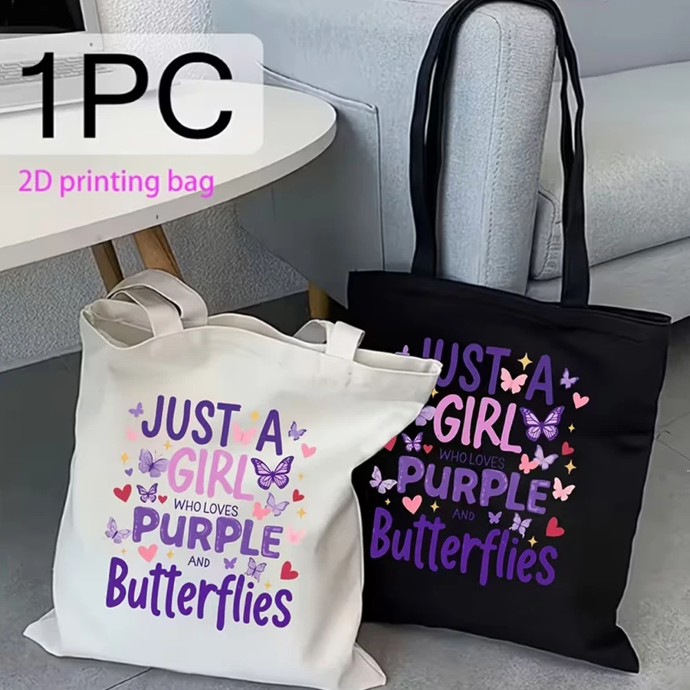 Just a Girl Who Loves Purple and Butterflies. 1-Pack Shopping Bag, Fun Purple Butterfly Print Reusable Tote Bag, a Thoughtful Gift for Butterfly Enthusiasts, Purple Lovers, Nature Lovers, Suitable for Daily Use, Travel, Running Errands, Happy Birthdays, and as a Surprise Gift for Butterfly Enthusiasts, a No-Excuses-For-Giving-A-Gift Surprise