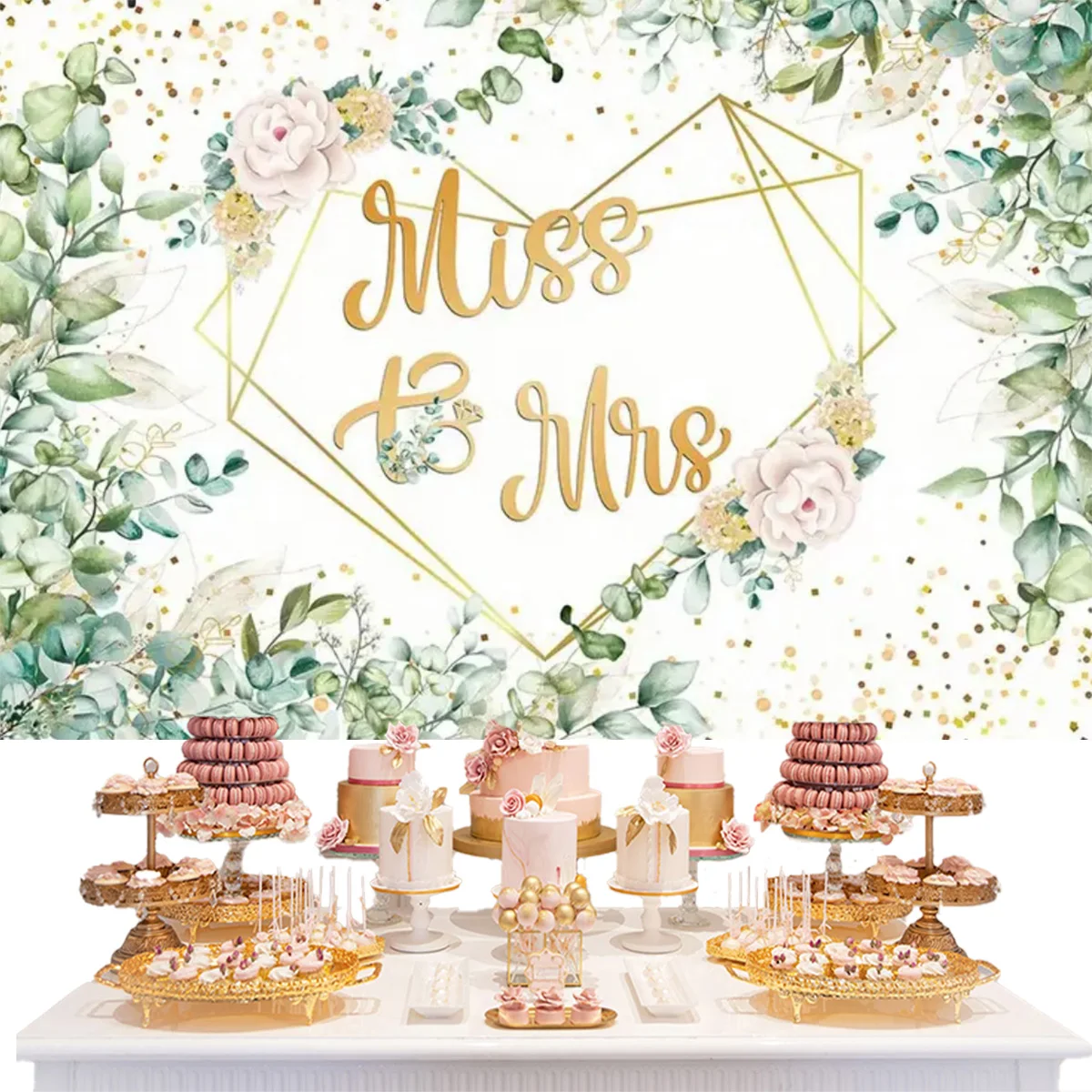 Mr & Mrs Bridal Shower Party Background Wedding Flowers Leaves Backdrops Miss to Mrs Bride to Be Engageme Poster for Photography