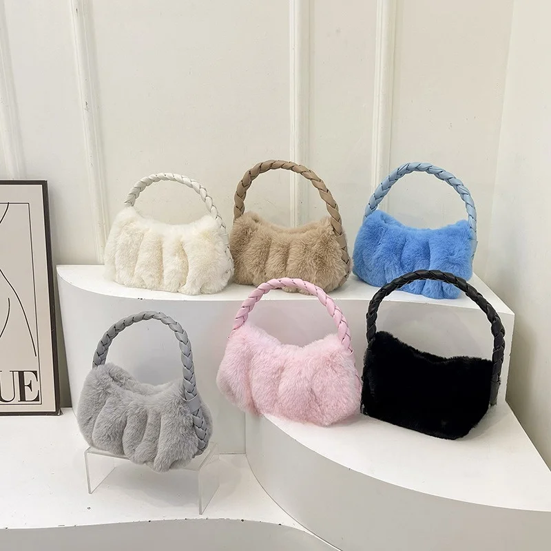 

Элегантная сумка через плечо, плетеная сумка, мягкая плюшевая сумка для подмышек, женская большая вместительная модная женская вечерняя сумка-тоут под мышками