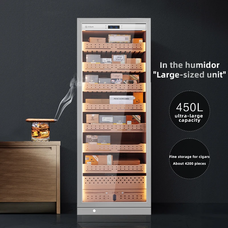Electric Household Intelligent Compressor Refrigerator 302L Capacity Stainless Steel Constant Temperature Humidity Cigar