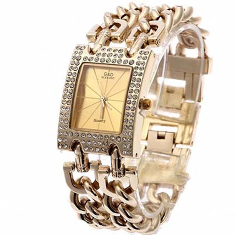 G&D Ladies Diamond Watch Quartz Rectangle Dial Bracelet Clock Relogio Feminino Luxury Rhinestone Women\'s Clock Horloges Vrouwen