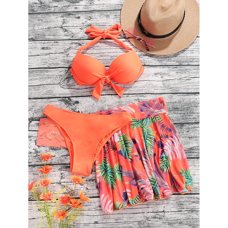 2024 New Women Flower Print Bikini Set Swimwear Swimsuit Female 3 Pieces Bathing Suit Summer Beach Wear