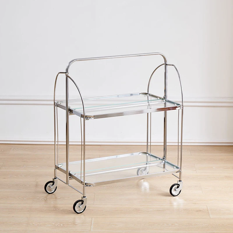 Second-hand foldable trolley, mobile sofa, shelf, glass small side, light luxury dining cart