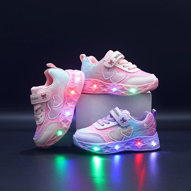 Mgo Kidss New Spring and Autumn Light-Up Shoes, Children's Shoes, Girls' Casual Shoes, Sports Shoes, Flashing Shoes, Fantasy Colorful Pink, Suitable for Ages 1-3-6, Girls' Student Shoes, Running Shoes, Girls' Outdoor S