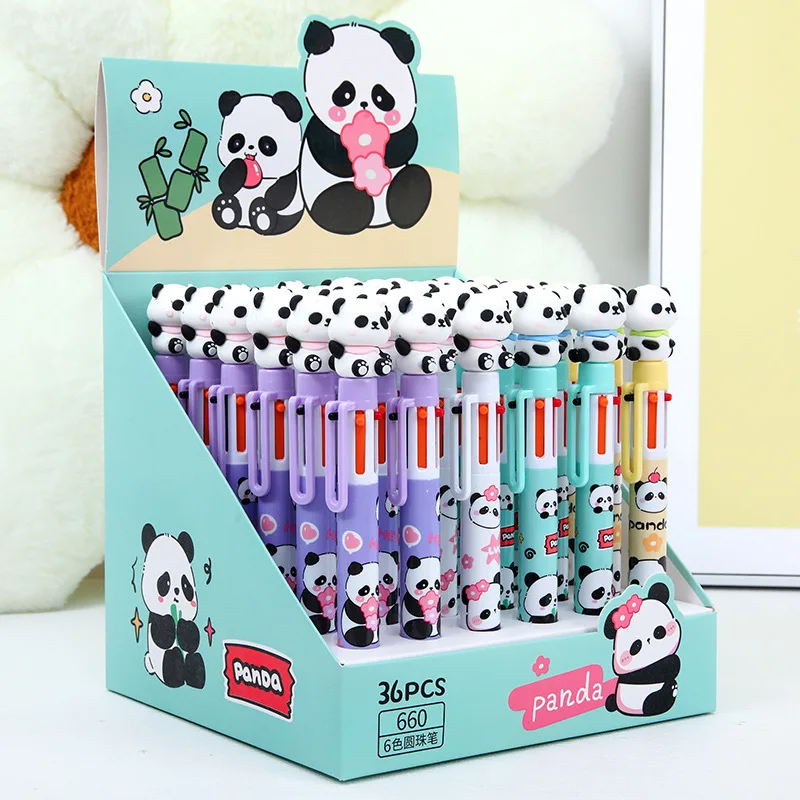 

36 pcs/lot Creative Panda 6 Colors Ballpoint Pen Cute Press 0.7MM Ball Pens Office School Writing Supplies