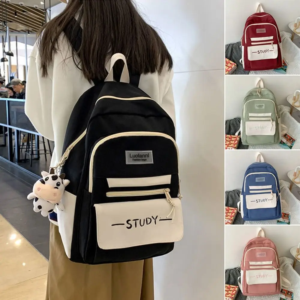 

Nylon Large Capacity Backpack Teenage Pure Colour Schoolbag Women Men Waterproof Travel Rucksack Bags Student School Bag