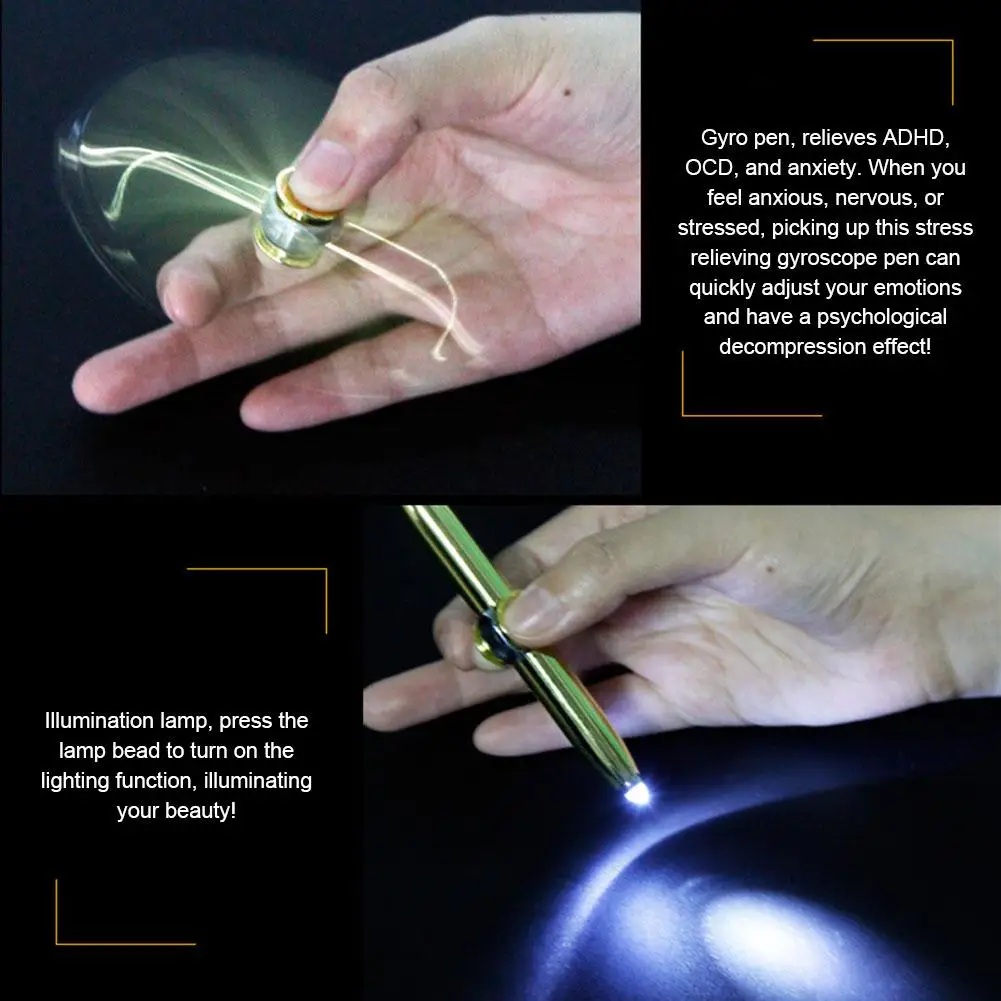 Fidget Spinner Pen com luz LED, Descompressão multifuncional, Finger Rotate, Luminous Gyro Canetas, Fidgets Toy