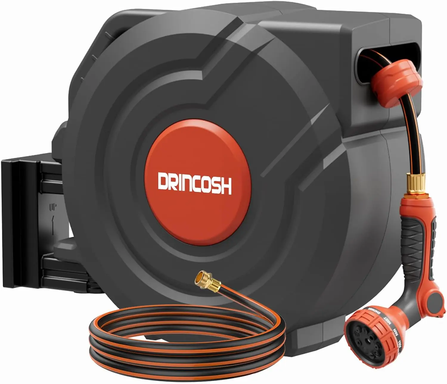 

1/2 in x 100 ft PRO 180° Swivel Metal Bracket Automatic Slow Return Heavy Duty Wall-Mounted Hose Reel Any Length Lock 9 Pattern