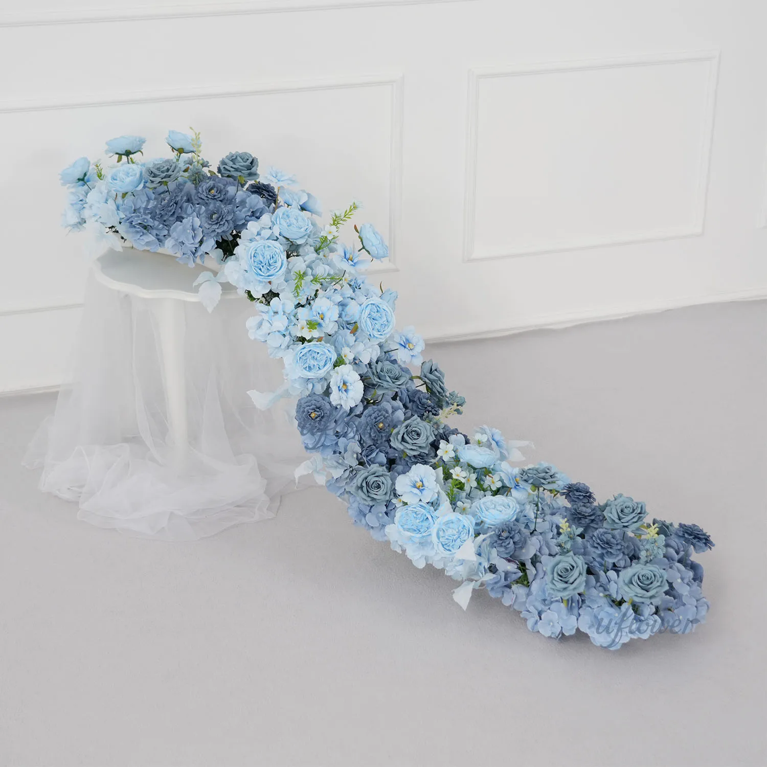 

Blue Rose Artificial Flower Row Runner DIY Wedding Backdrop Table Centerpiece Arch Decoration Hang Floral Road Lead Flower Decor