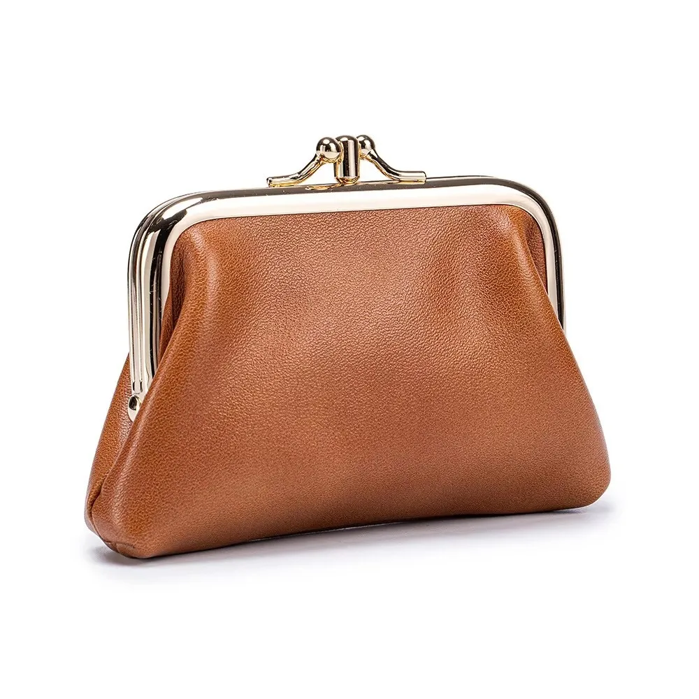 Lady Clutch Bag Oil Wax Leather Coin Storage Bag Fashionable Lipstick Bag Woman Wallet Genuine Leather Double-flap Coin Purse