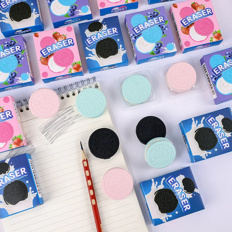 12pcs/lot Creative Chocolate Biscuit Eraser Cute Writing Drawing Pencil Erasers Stationery Gifts School Supplies