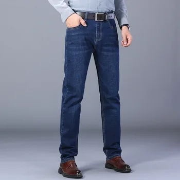 2025 men's fashion business jeans classic style casual elastic slim fit jeans men's denim pants black blue - Image 6