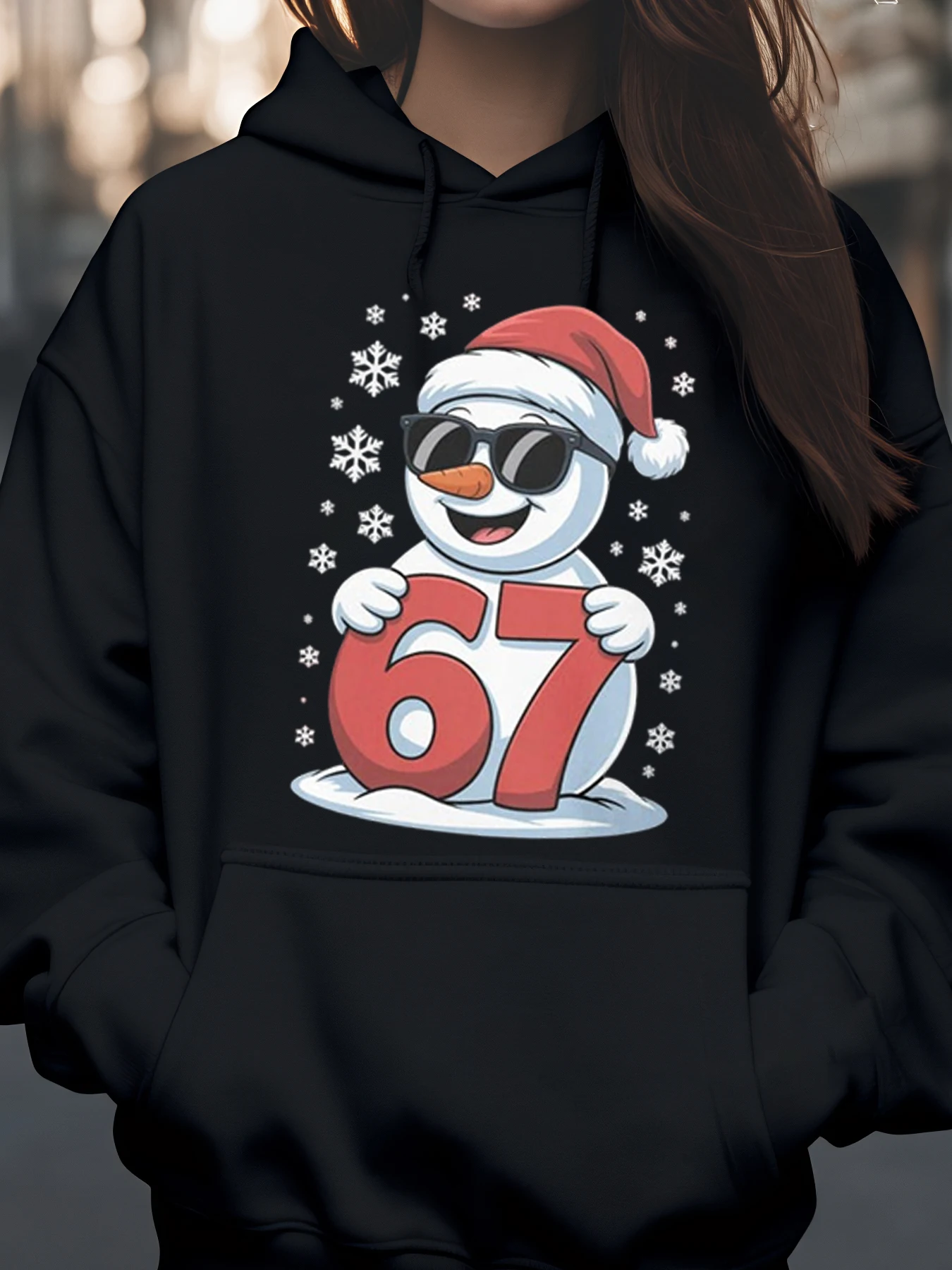 

Снеговик с номером 67, рождественская толстовка с капюшоном, праздничная повседневная одежда для женщин
