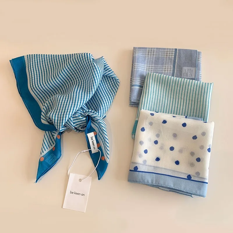 Premium Blue Head Scarf Triangle Breathable Cotton Women Artistic Versatile Hair Band All Match Soft Lightweight Daily Wrap