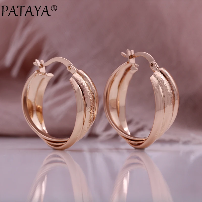 PATAYA Hot Fashion Glossy Dangle Earrings 585 Rose Gold Color Geometry Earrings For Women High Quality Daily Minimalist Jewelry