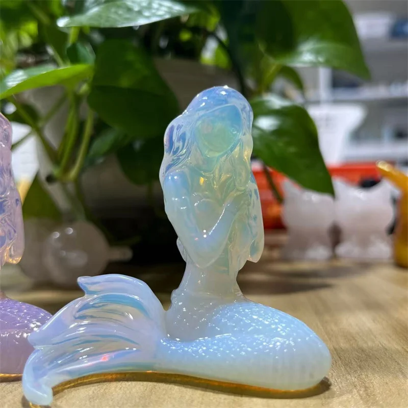 

Pink Opalite Carved Mermaid Crystal Healing Gifts Gemstone Mermaid Sculpture Mermaid Carving Decoration Crystal Home Decor