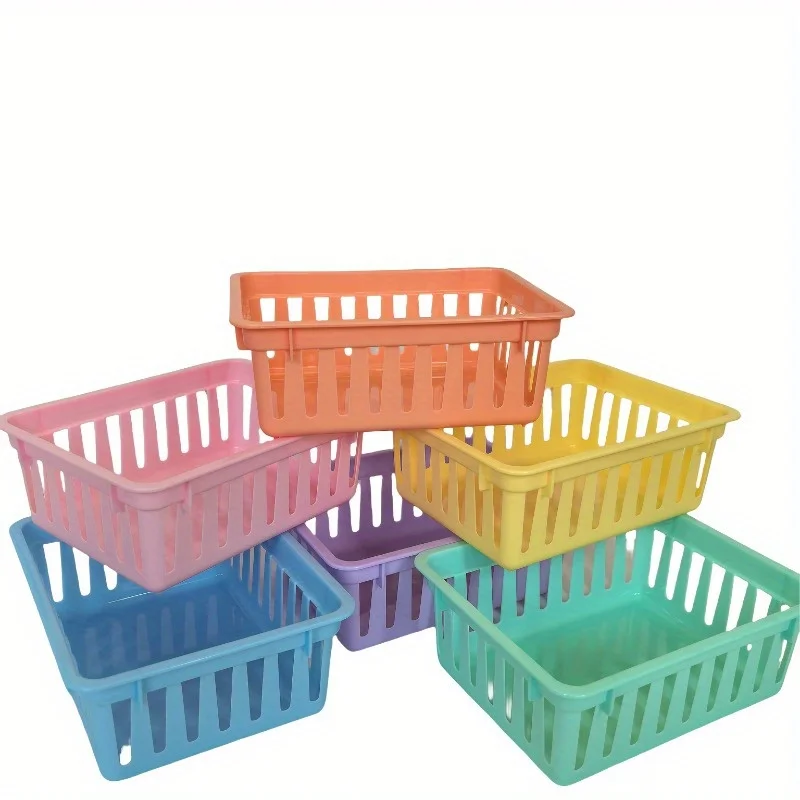 6pcs Multi Functional Square Storage Boxes Plastic Macaron Storage Baskets Classrooms Study Rooms Desktop Drawer Organization