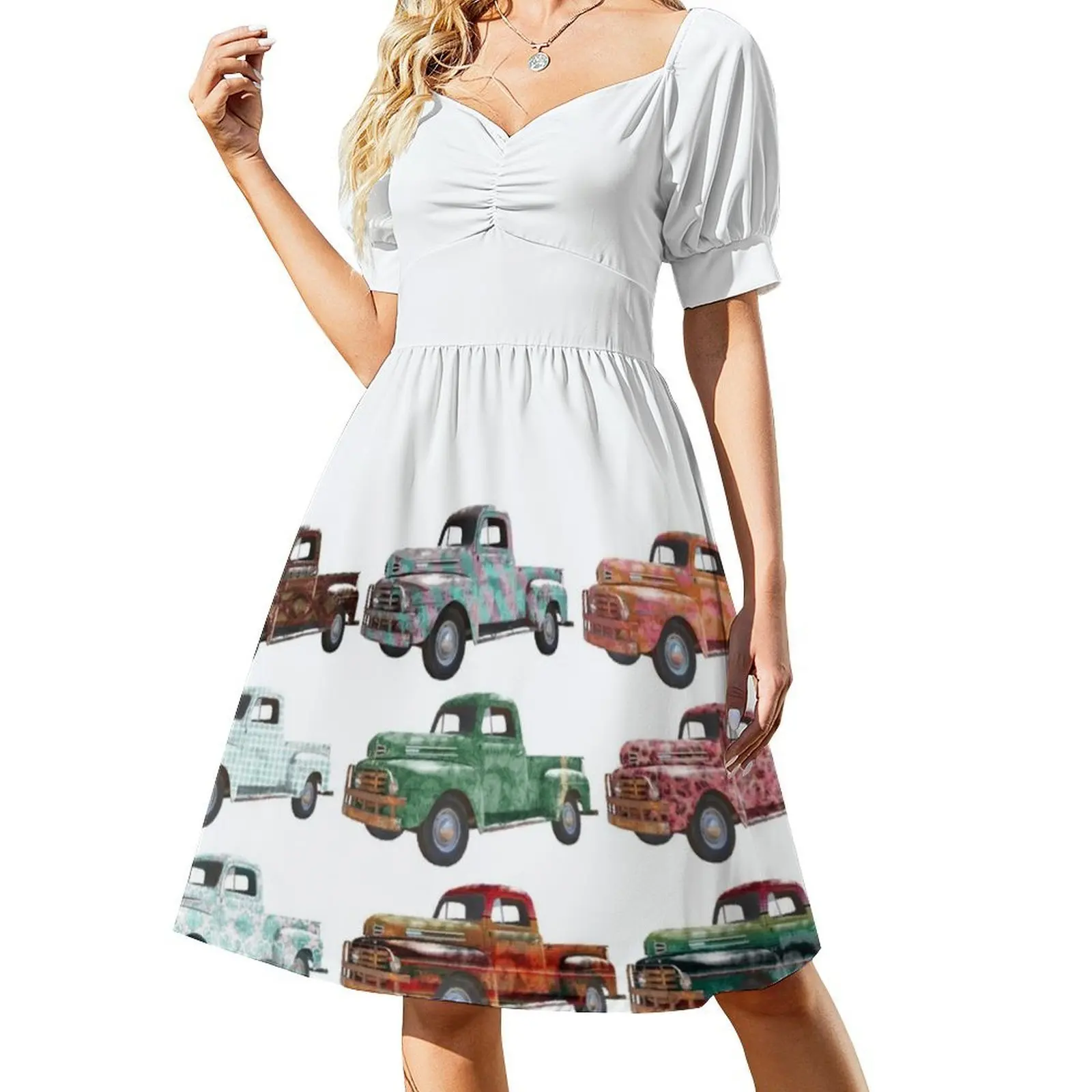 فستان حفلات أنيق للسيدات من Vintage Trucks فستان على شكل حرف a مع خيارات قصيرة/طويلة/بدون أكمام شاحنات عتيقة شاحنات عتيقة #2