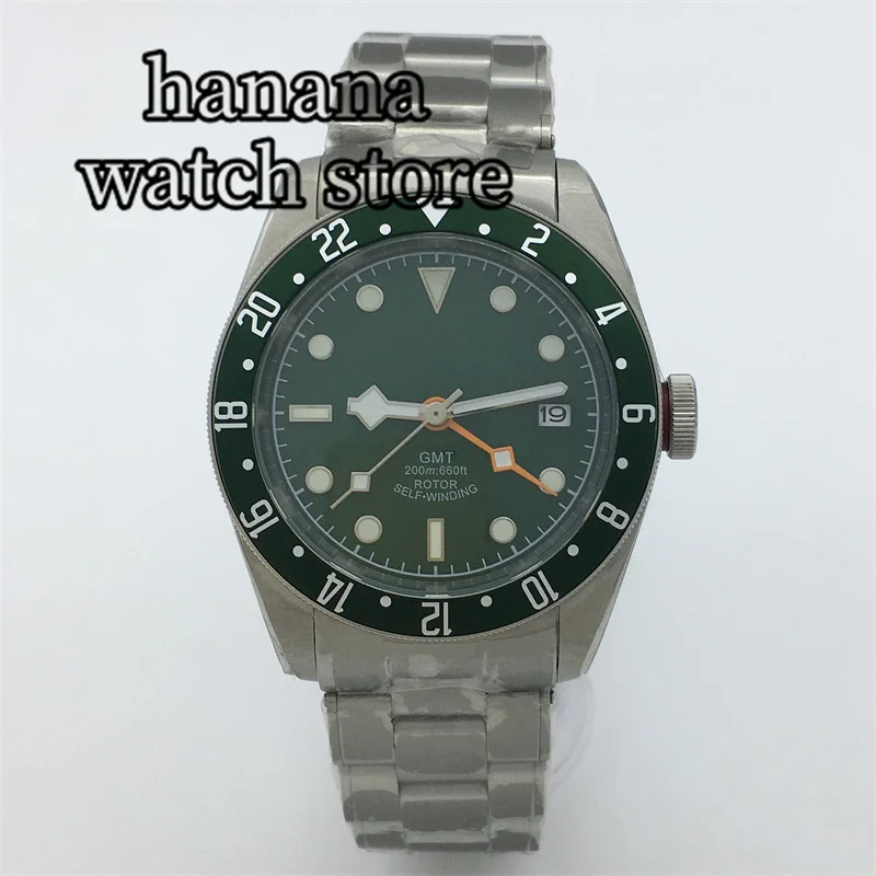 

BLIGER 41mm Men's Mechanical Automatic Watch NH34 GMT feature sapphire Glass luminous Index stainless bracelet BB58 Reloj Hombre