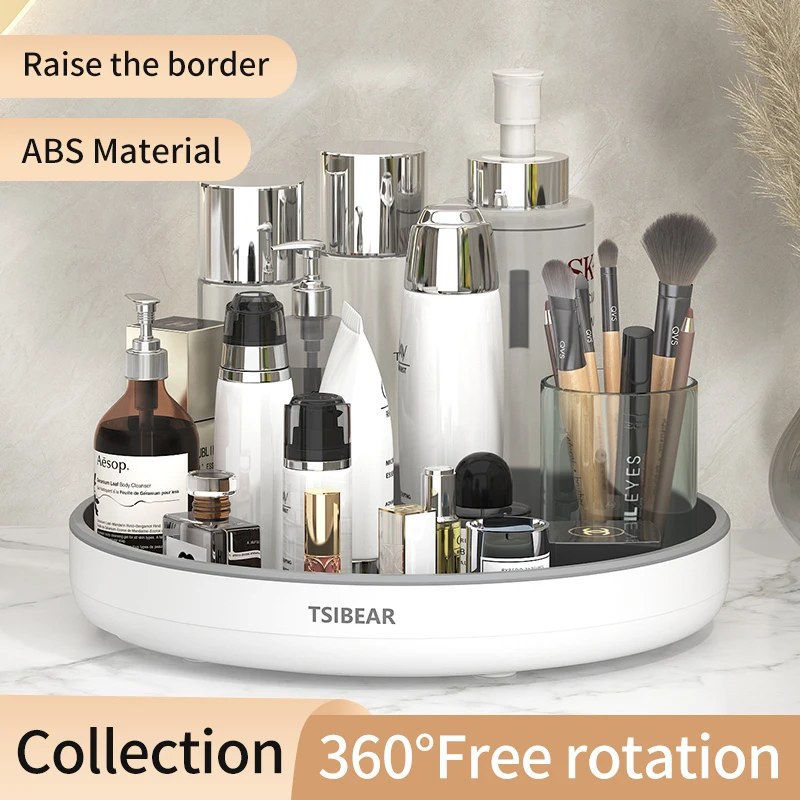 360° Rotating Bathroom Tray Organizer, Large Lazy Susan Makeup and Skincare Storage Tray for Vanity, Perfume, Cosmetics & Toiletries