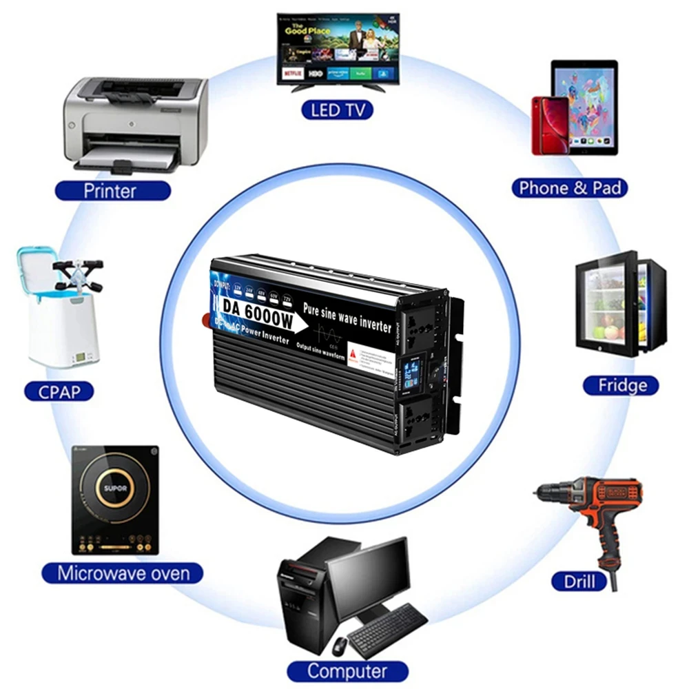 Pure Sine Wave Power Inverter Voltage Converters Double Socket Car Solar Inverter 12V 220V 3500W 5500W 6000W 110V 50Hz 60Hz