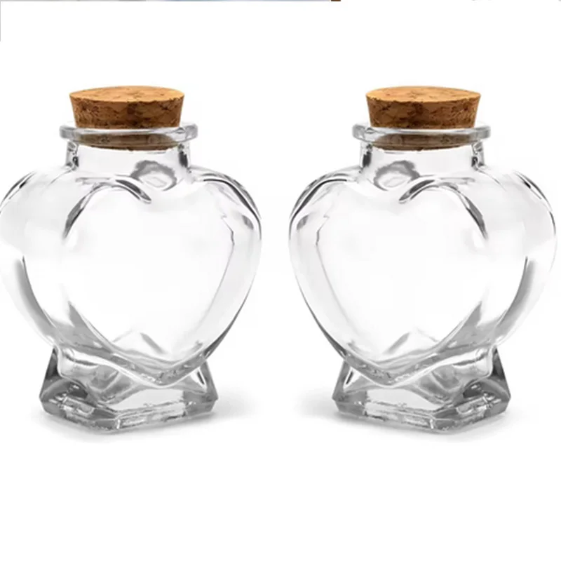 Glass Wish Bottles Heart Shaped Soft Cork Stoppers Empty 80ml Glass Bottles Jars Mini Containers DIY Craft Home Decor