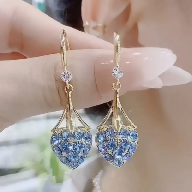 Exquisite Flower Dangle Earings Shiny Full Rhinestones Crystal Drop Earrings Women's Fashion Party Wedding Ear Jewelry Gifts image 4