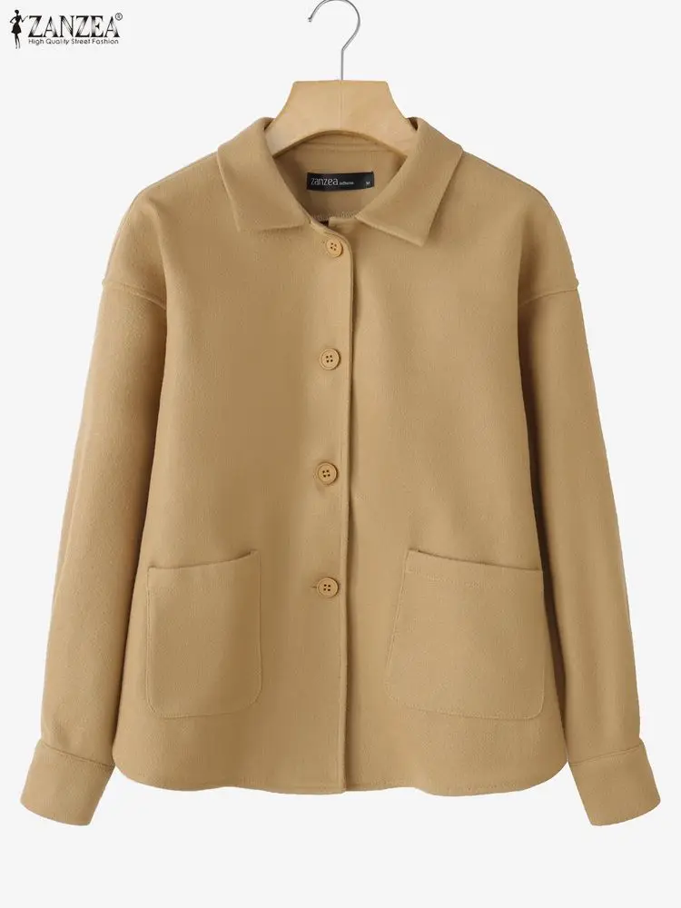 ZANZEA Fashion Woolen Jackets Women FW 2025 Turn-Down Collar Long Sleeve Button Up Wool Coats Commuting Outerwear Woman Clothes