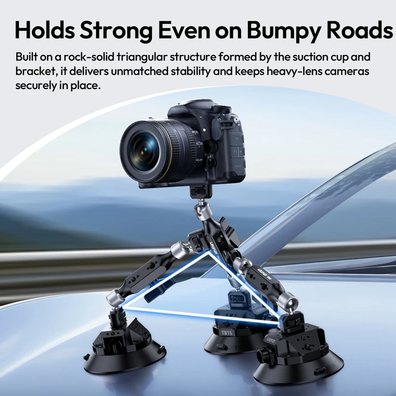 Ulanzi TB15 كاميرا شفط كأس حامل السيارة جبل ل Gopro Insta 360 DJI عمل هاتف مزود بكاميرا DSLR مع 1/4 "3/8" 360 °   قابل للتعديل