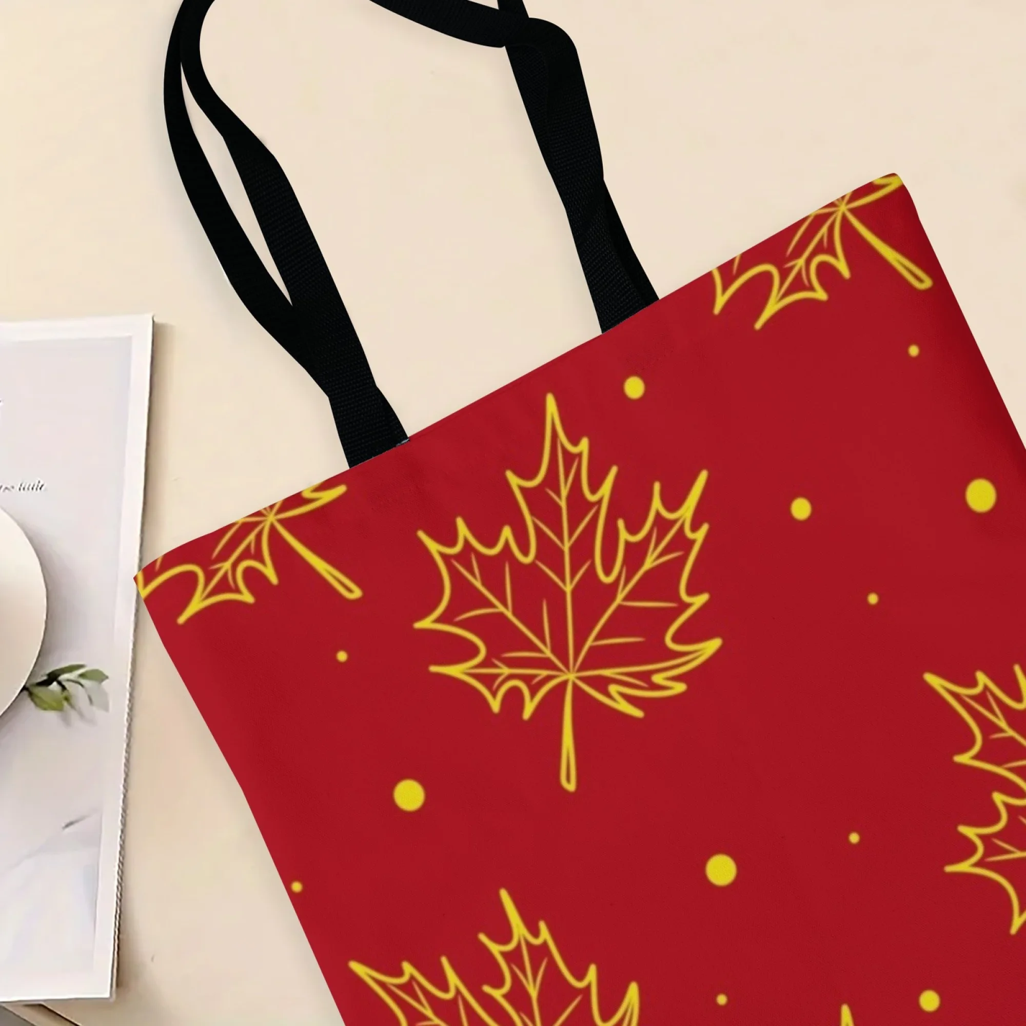 المرأة الحد الأدنى الخريف القيقب قماش حمل حقيبة الأحمر الذهبي ورقة حقيبة كتف قابلة لإعادة الاستخدام حقيبة تسوق نمط الشارع حقيبة يد دائمة