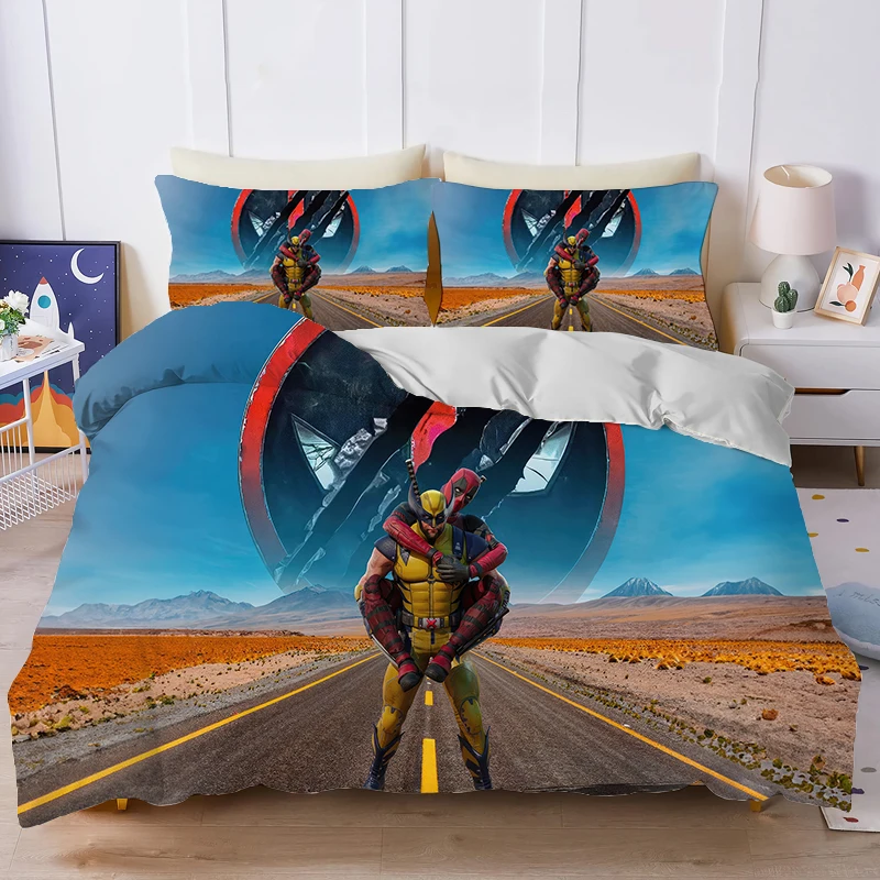 Deadpool Wolverine Duvet Cover Set Anime Marvels Bedding Cover Set Cartoon Bedroom Home Comforter Covers Quilt Cover Pillowcase