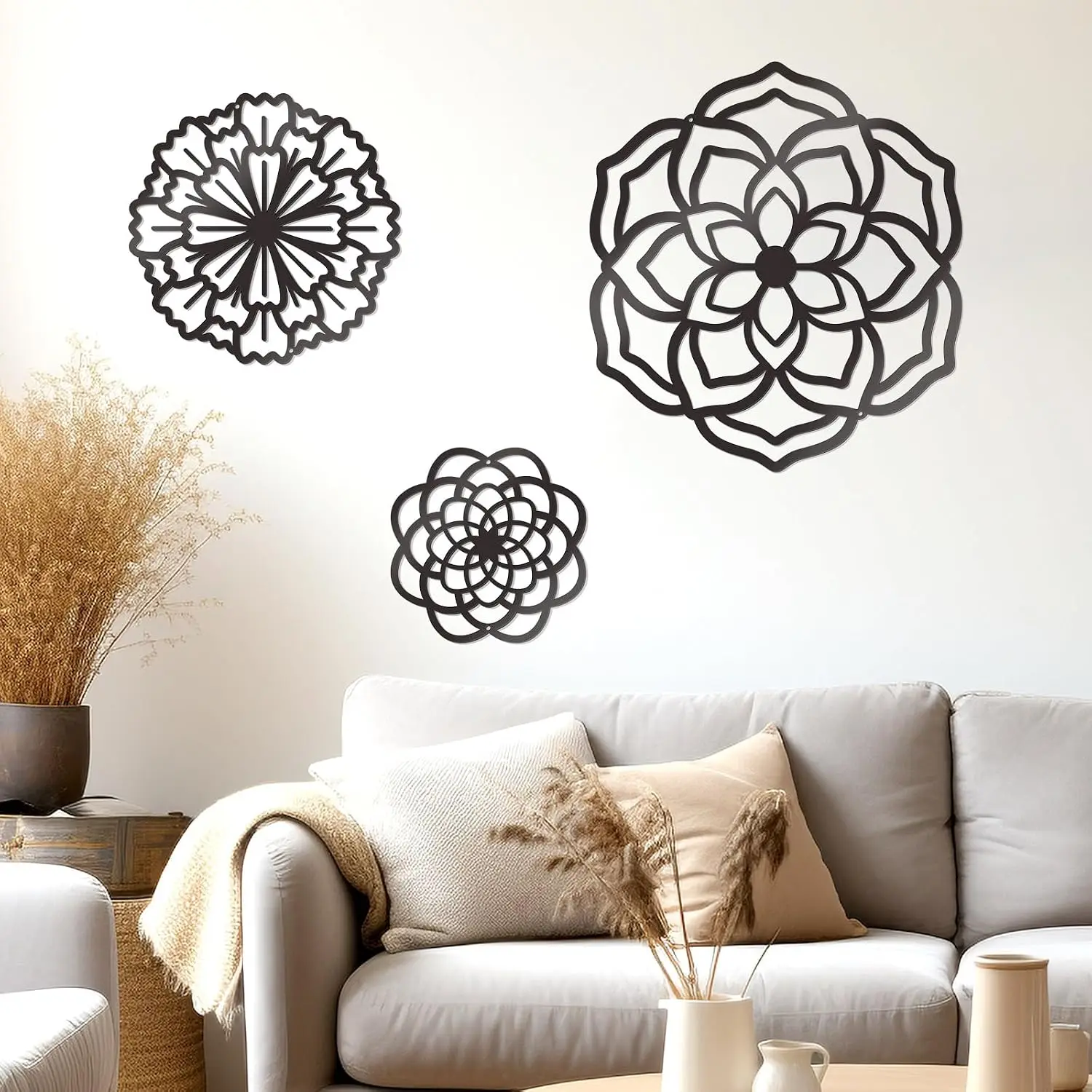 3 Pcs Metal Flowers Wall Decor Black Wall Decoration Metal Flower Art Farmhouse Wall Decor Multiple Flowers Hanging, Customized