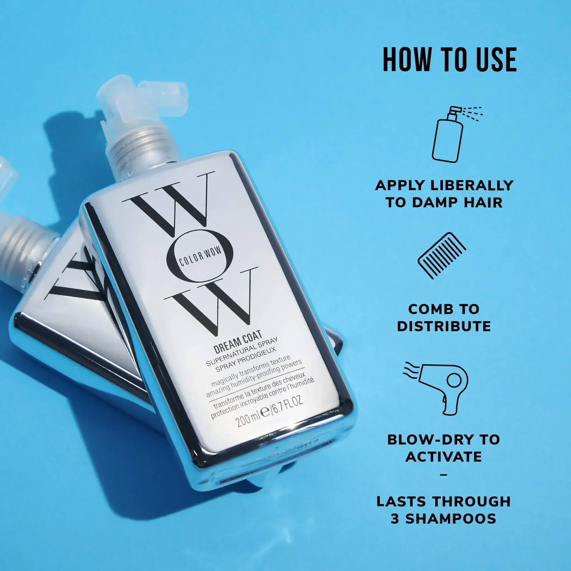 Spray Hair Styling, Máscara Capilar, Condicionador Capilar, Hidratante, Mantenha o Frizz Livre e Brilhante, Casaco Colorido Wow Dream, Condicionador, 200ml