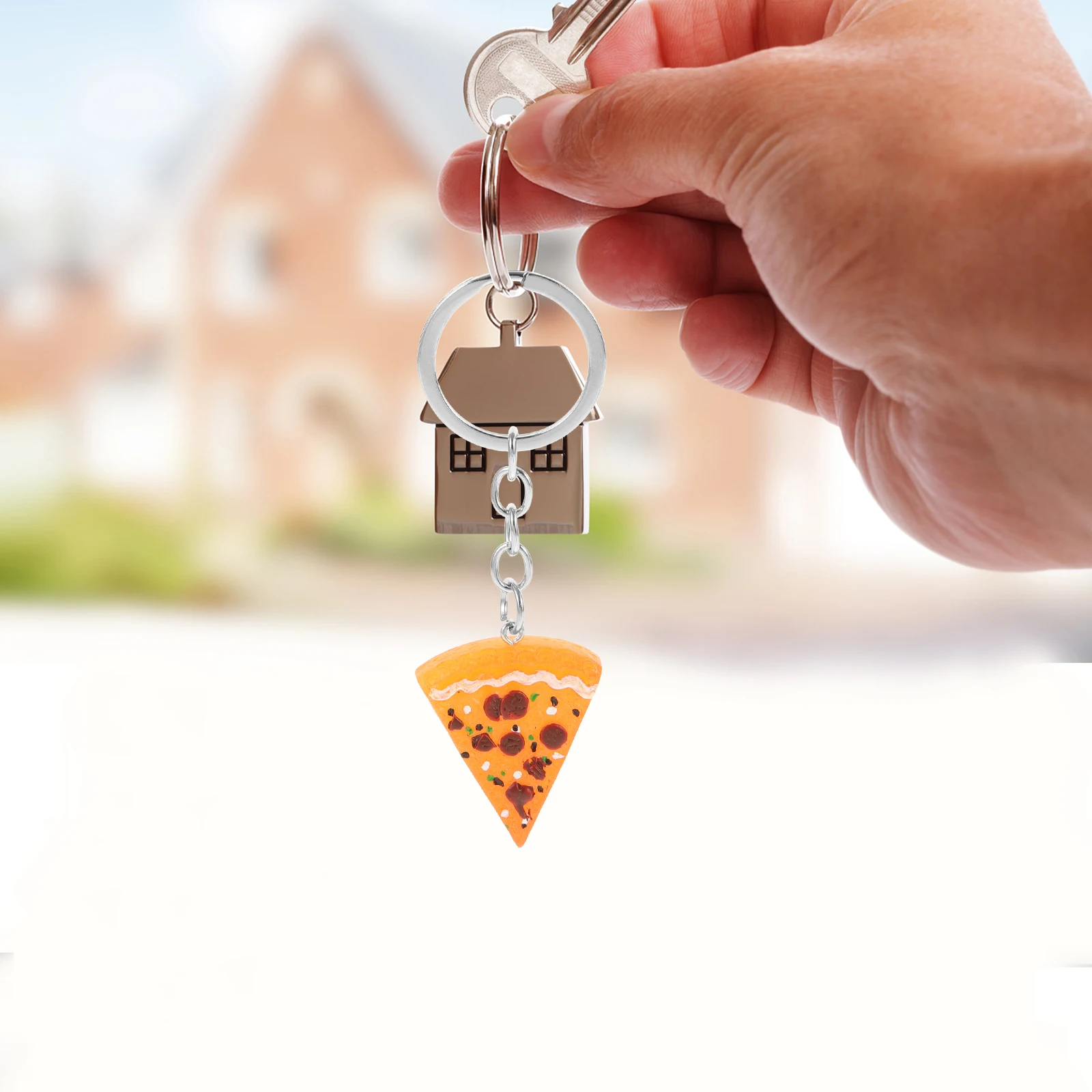 

6 Pcs Pizza Keychains Resin Key Chain Cute Food Resin Rings Fast Charms Imitation Accessories Gifts Decorations