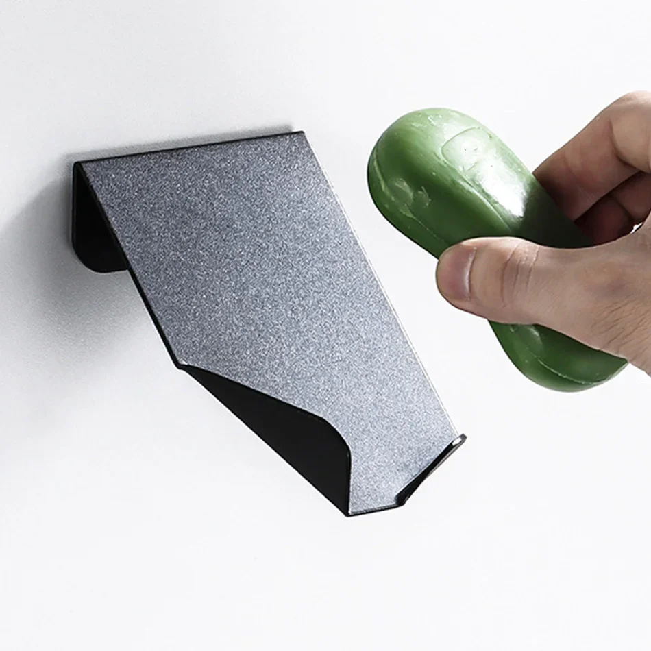 

Bathroom Soap Holder Adhesive Black Sliver Aluminum Wall Mounted Kitchen Bath Shower Soap Dish Tray Storage Drain Rack Free Nail